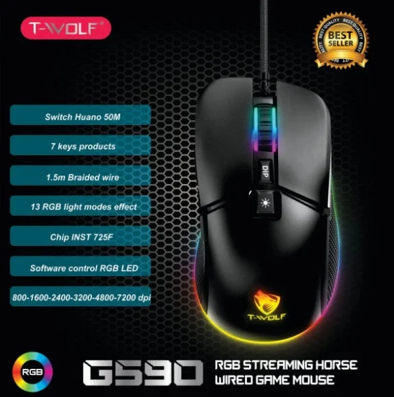 MOUSE T-WOLF G590 Led RGB GAME USB ( màu đen )-Chính hãng