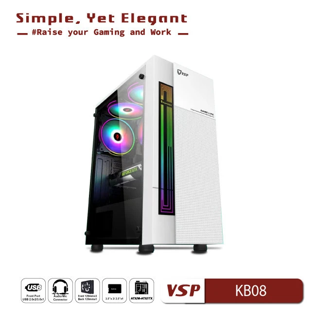 Vỏ Case Máy Tính VSP - Esport gaming KB08 - Trắng