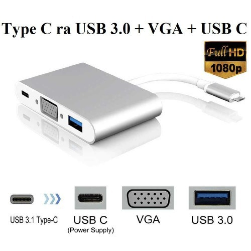 Cáp Type-C -> Usb 3.0 + Vga  4k + Type-C VSP (Dây 15cm)