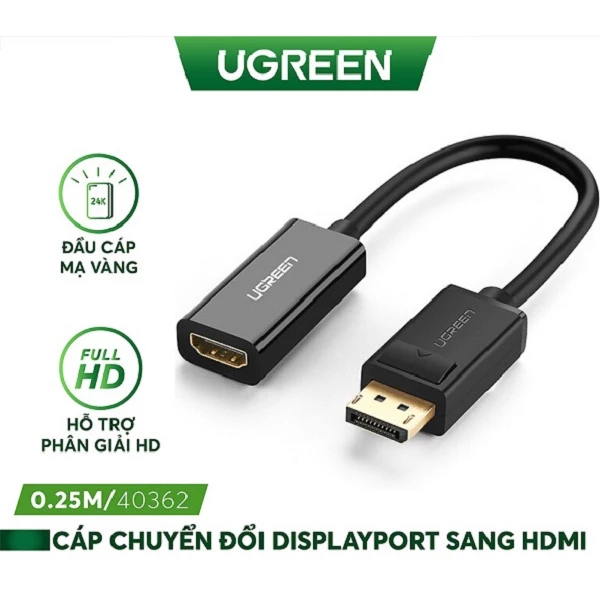 Cáp chuyển Displayport sang HDMI chính hãng Ugreen 40362 1080P -60hz