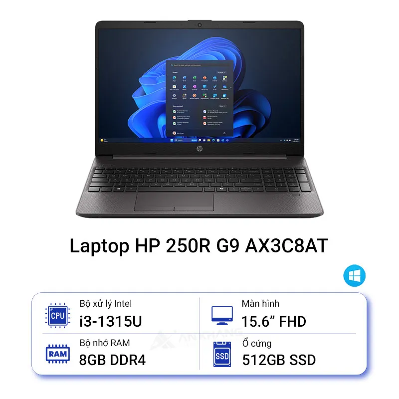 AX3C8AT - Laptop HP 250R G9 AX3C8AT (i3-1315U|8G|512GSSD|15.6inch FHD|FP|WL|BT|3C|W11SL)