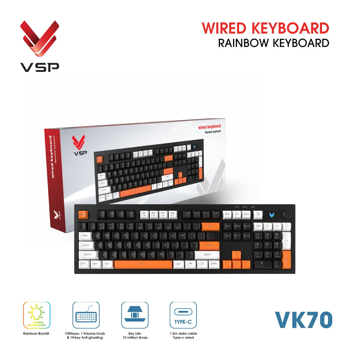 VK70 - Bàn phím Gaming Có Dây (Membrane) VSP VK70