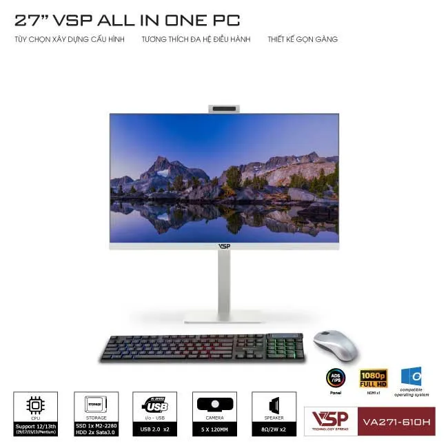 Máy tính để bàn VSP All in One VA271-610H (Trắng/27inch/FHD/60Hz)