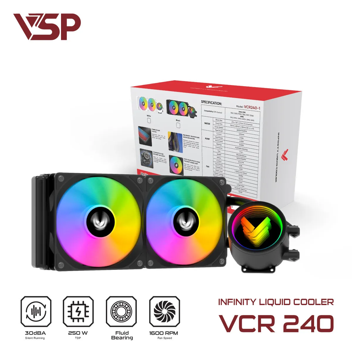 VCR-240 - Tản nhiệt nước VSP Infinity Liquid Cooler VCR-240 Đen