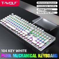 KEYBOARD T-WOLF T75 Phím cơ Punk mạ bạc Led USB White/Black/ Pink colour ( 104 phím tròn ,Blue Swich ) Chính hãng-FULL SIZE