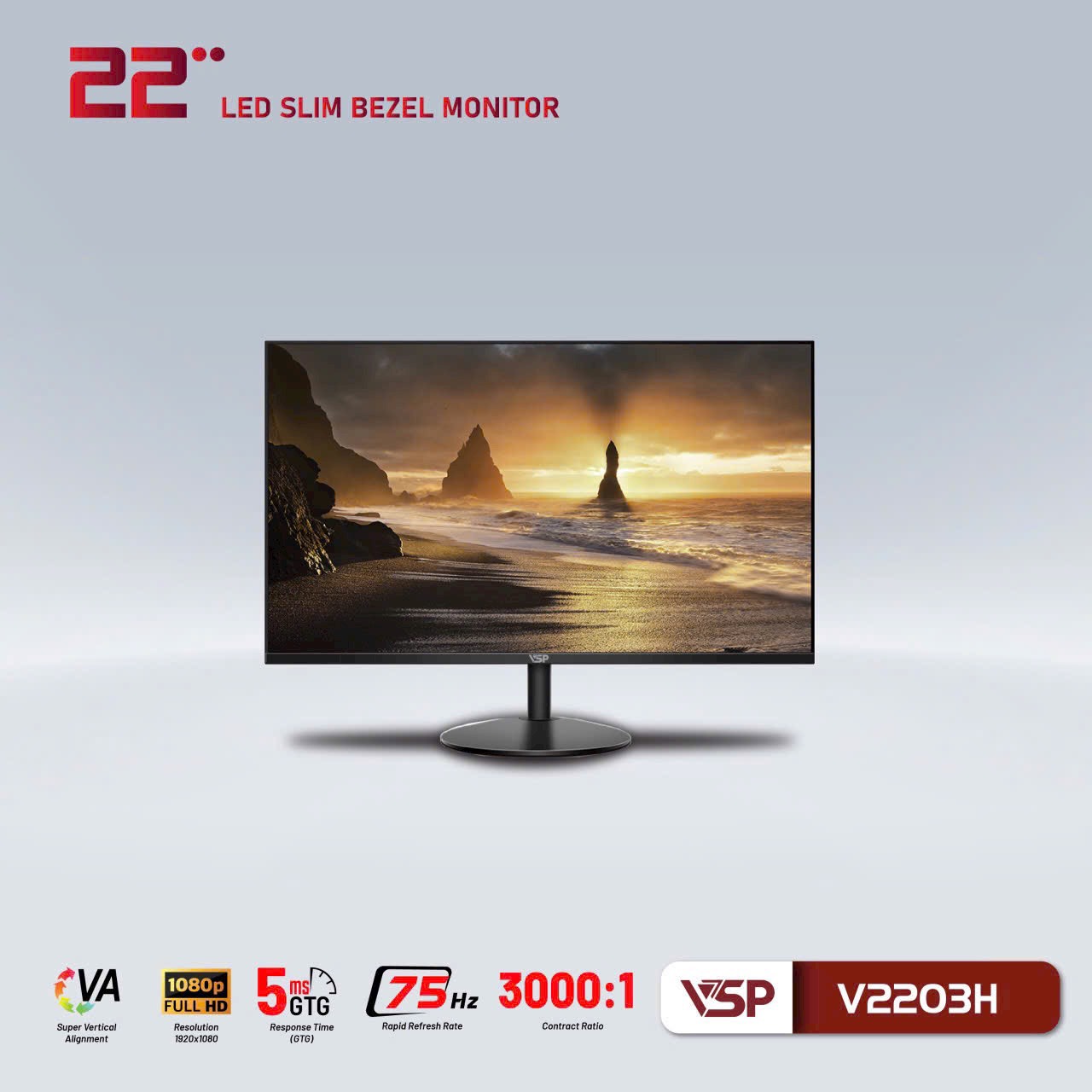 6043 - Màn Hình VSP V2203H 22inch (FullHD, 75Hz, HDMI, VGA) - 2