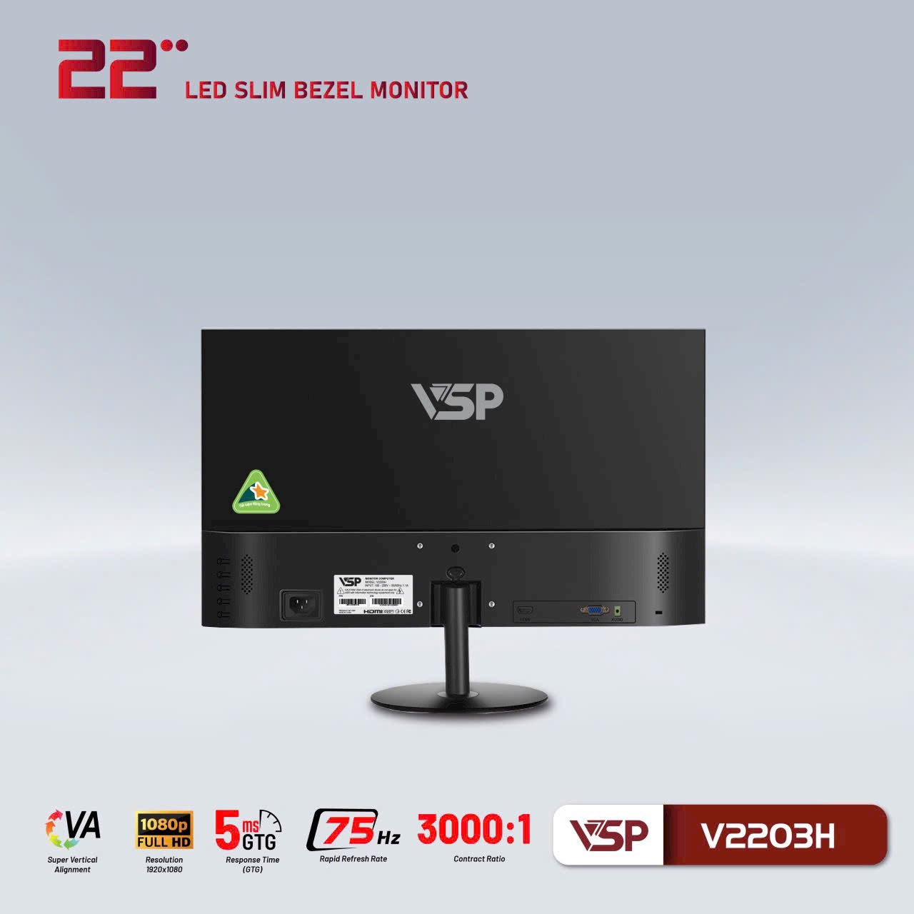 6043 - Màn Hình VSP V2203H 22inch (FullHD, 75Hz, HDMI, VGA) - 3