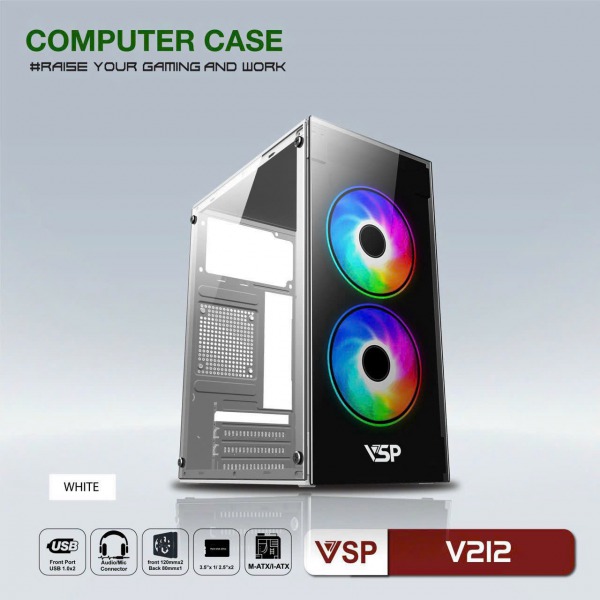 Case VSP V212 Kính Cường Lực (Màu Trắng, Hồng, Xanh) -Chưa bao gồm Fan