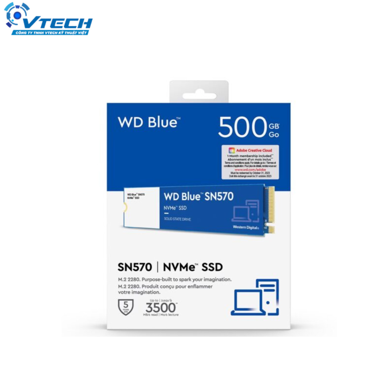 6397 - Ổ cứng SSD WD Blue SN570 500GB M.2 2280 NVMe Gen3 x4 (WDS500G3B0C) - 6