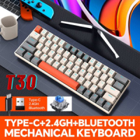 T-WOLF T30 - KEYBOARD T-Wolf T30 Phím Cơ keycap -Pin Sạc -Bluetooth - Wireless - USB Led RGB ( (Màu đen, trắng, kem, xám kem,63 key, Blue Switch, 22 chế độ Led