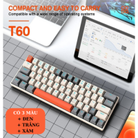 T-WOLF T60 - KEYBOARD T-Wolf T60 Phím Cơ keycap -kết nối Tye C- USB Led RGB ( Màutrắng, đen, Xám Trắng ,63 key, Blue Switch, 20 chế độ Led)
