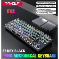 KEYBOARD T-WOLF T12 Phím cơ Punk mạ bạc Led USB White/Black ( 87 phím tròn ,Blue Swich )chính hãng  KO SỐ