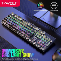 T-WOLF T75 - KEYBOARD T-WOLF T75 Phím cơ Punk mạ bạc Led USB White Black Pink colour ( 104 phím tròn ,Blue Swich ) Chính hãng-FULL SIZE