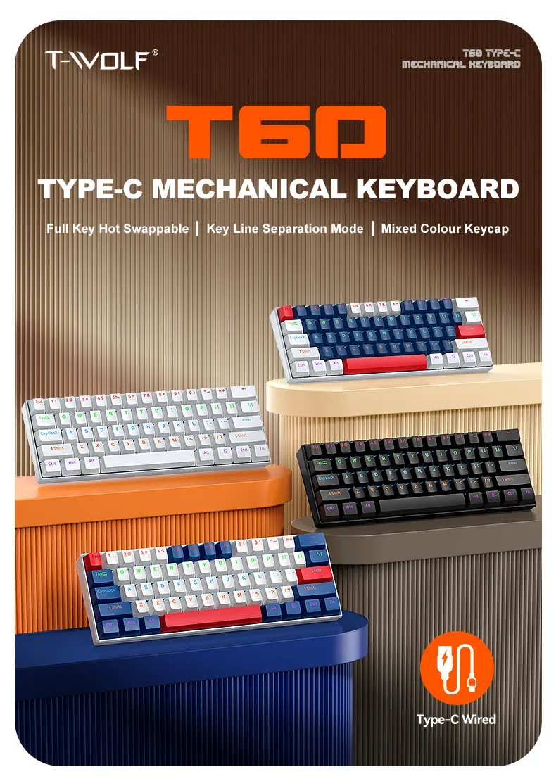 Bàn phím cơ T-Wolf T60 Blue Switch