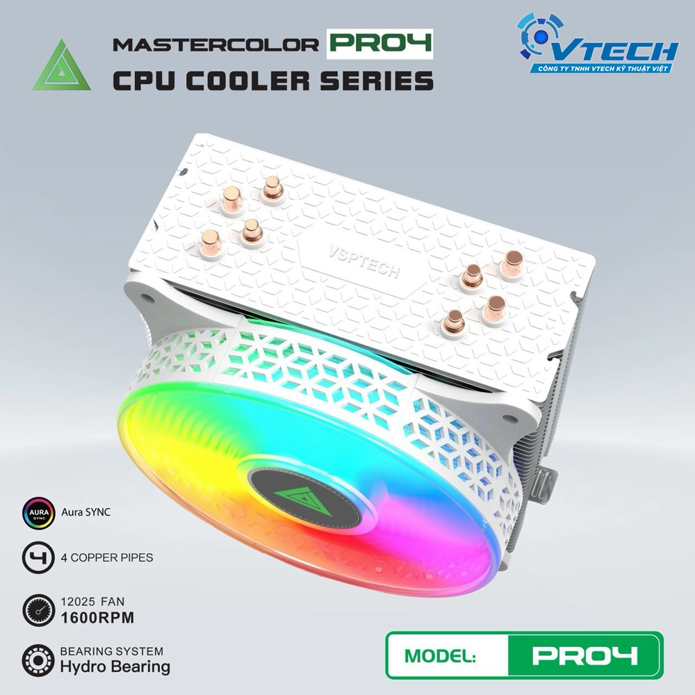 PR04 - Tản Nhiệt CPU VSP PRO4 Led ARGB (Đen Trắng Hồng Xanh)