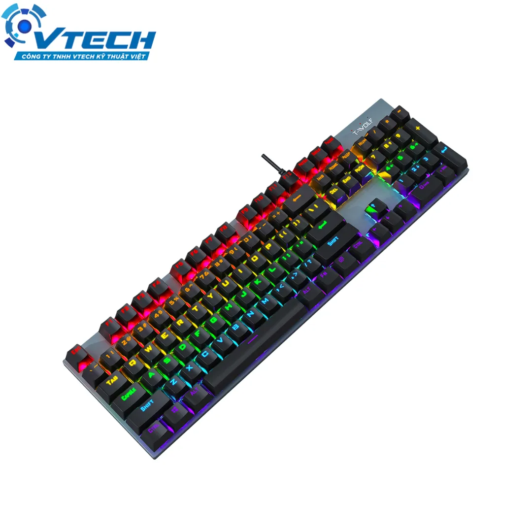 Keyboard T-WOLF T17 Black Chính hãng (Phím cơ, 104 key, Blue Switch, 12 chế độ LED)