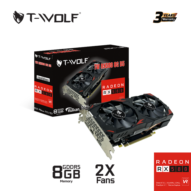 Card màn hình T-WOLF TW-RX580 8G D5 ĐEN (RX580/8GB/GRRD5/256bit/DP-HDMI-DP/2Fan/
