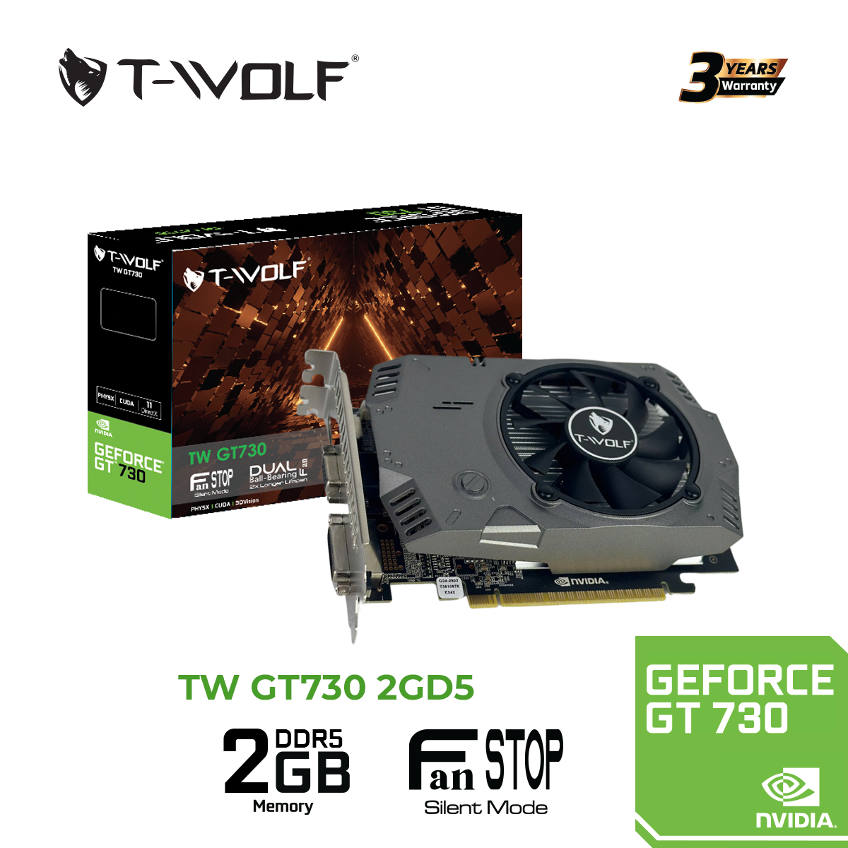 Card màn hình T-WOLF TW-GT730 2G D5 (GT730/2GB/GDDR5/128bit/HDMI-VGA-DVI/1Fan)
