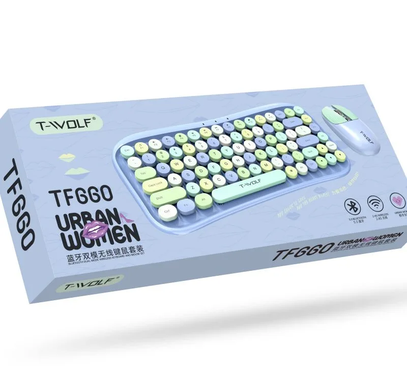 COMBO ko dây T-Wolf TF660 MINI URBAN WOMEN Bluetooth + wireless ( phím tròn, xanh, đỏ, kem)