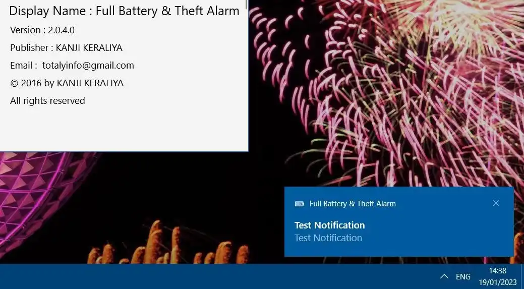 Thông báo test Full Battery & Theft Alarm